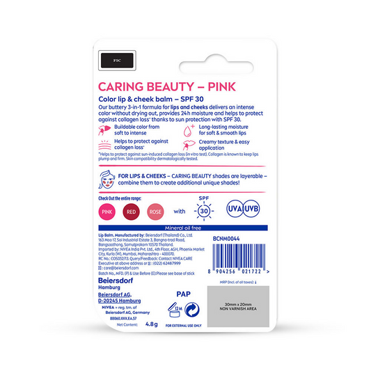 Nivea Lip Caring Beauty Red Lip Balm With SPF 30 - Pink