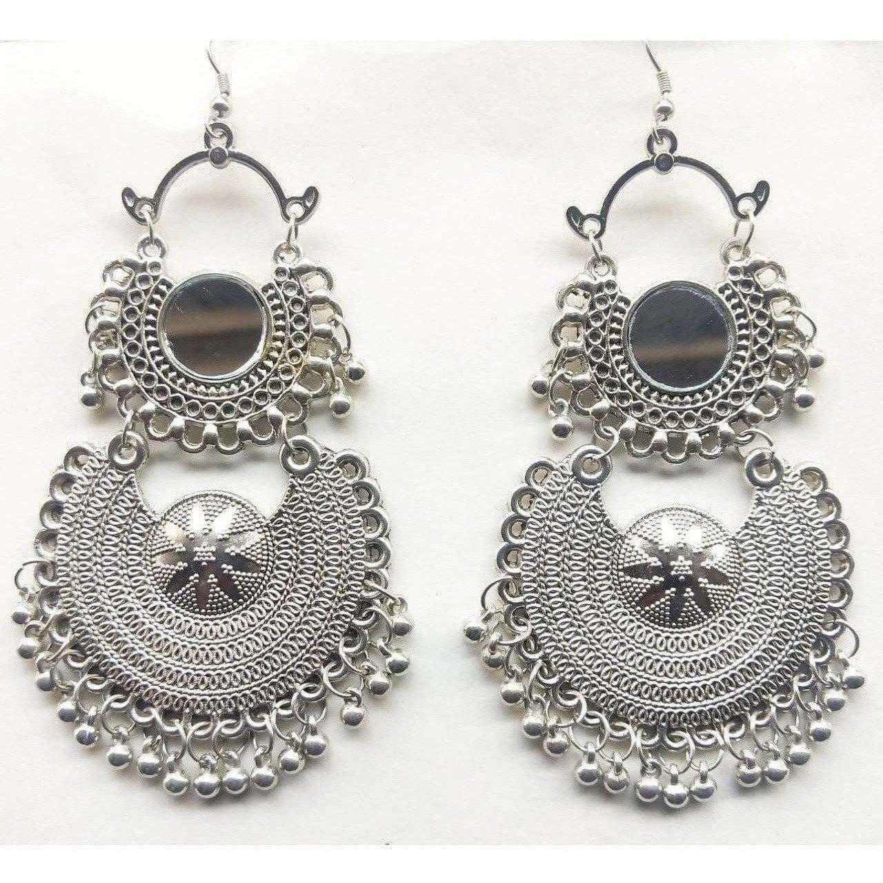 MS Fashion India Double Silver Color Chandbali Modern Design Earrings | Swadesiicart