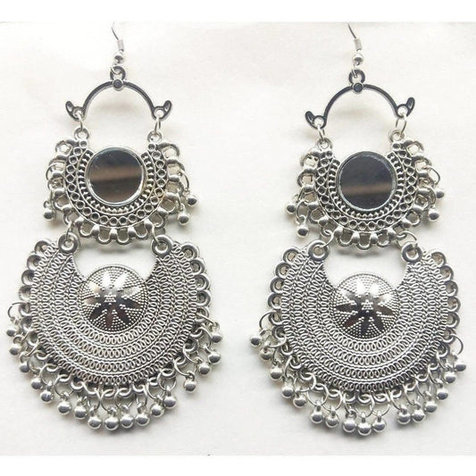 MS Fashion India Double Silver Color Chandbali Modern Design Earrings | Swadesiicart