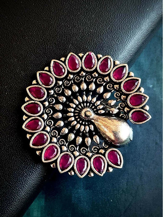 Joban Fashion Peacock Shape Monalisa Stone Silver Plated Ring | Swadesiicart