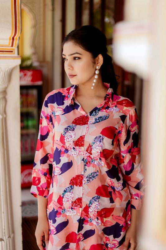 Vaasva Women Multi-colour Muslin Floral Print Shirt & Pant (Co-ords set) - Swadesiicart