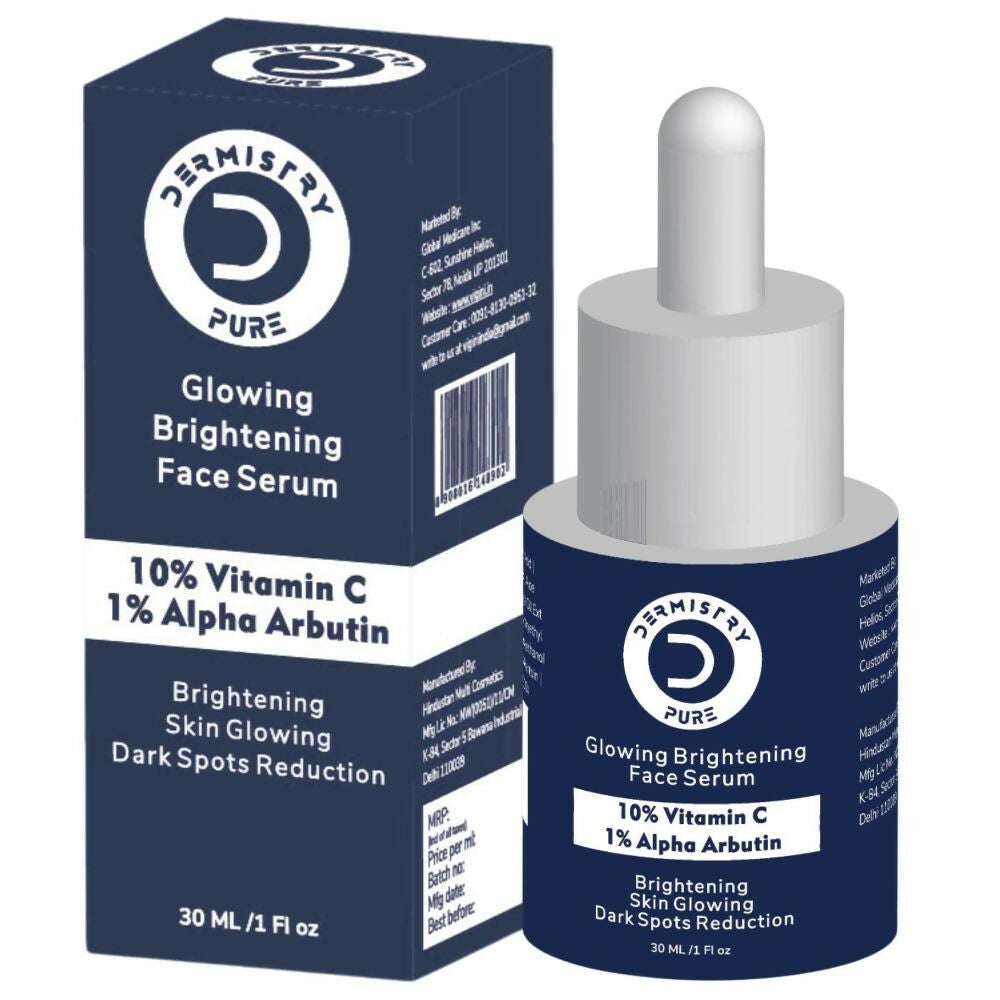 Dermistry Pure 10% Vitamin C 1% Alpha Arbutin Dull Skin Brightening Lightening Fairness Glow Serum - Swadesiicart