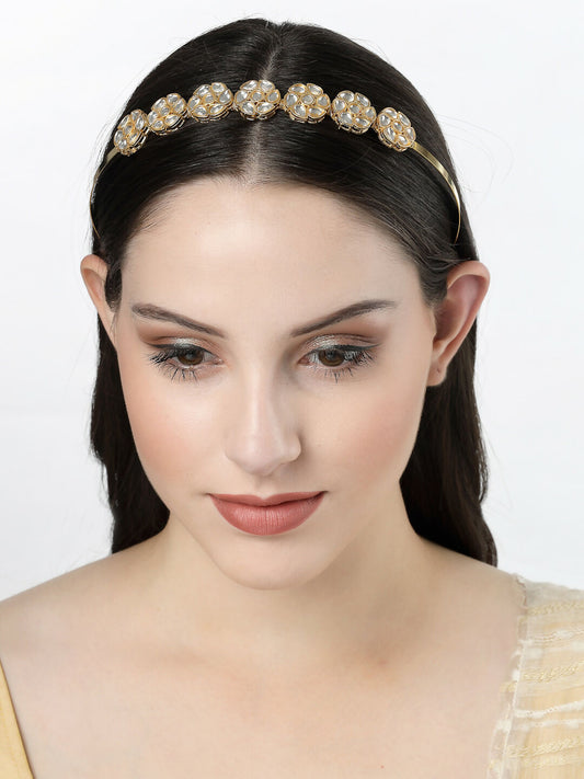 NVR Women's Gold-Polished Kundan Embellished Hairband - Swadesiicart