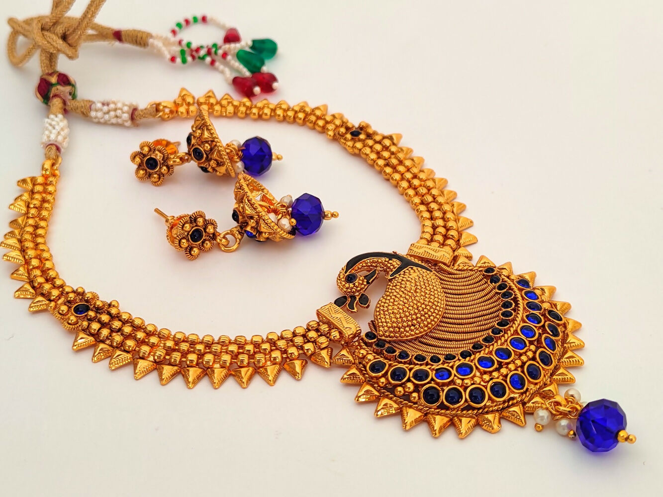 Blue Kemp Peacock Necklace Set - Swadesiicart