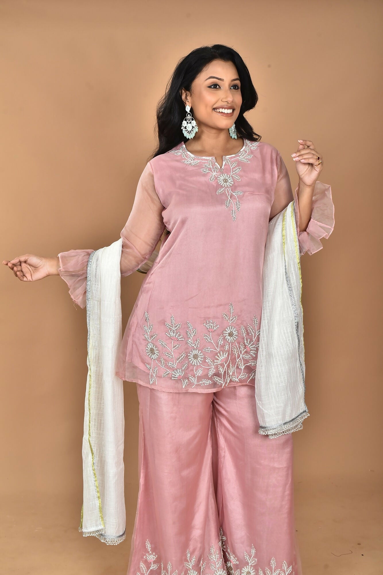 Morchari Women And Hand Embroidery Palazzo Set-Peach - Swadesiicart