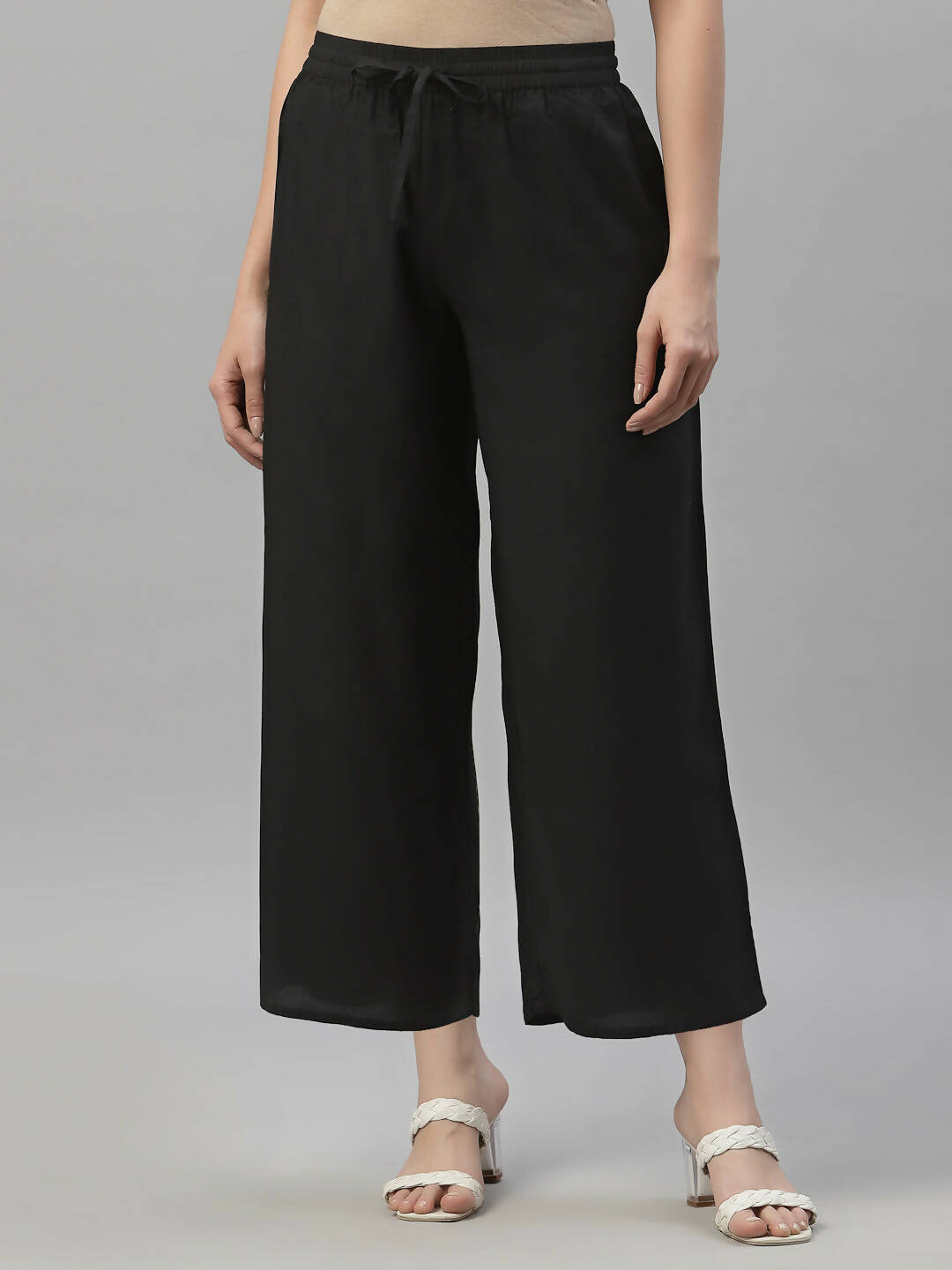 Juniper Women's Black Rayon Straight Solid Pant/Slim Pant | Swadesiicart