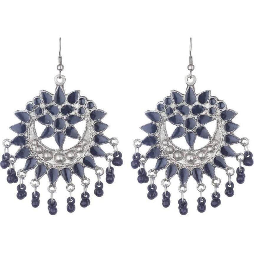 MS Fashion India Oxidized Black Alloy Beads And Stones Chandbali Earrings | Swadesiicart