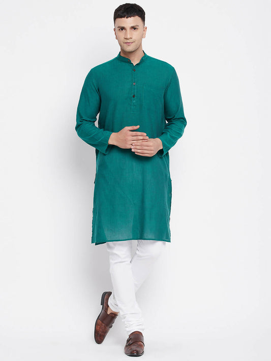 Even Apparels Green Rayon Men's Kurta With Band Collar | Swadesiicart