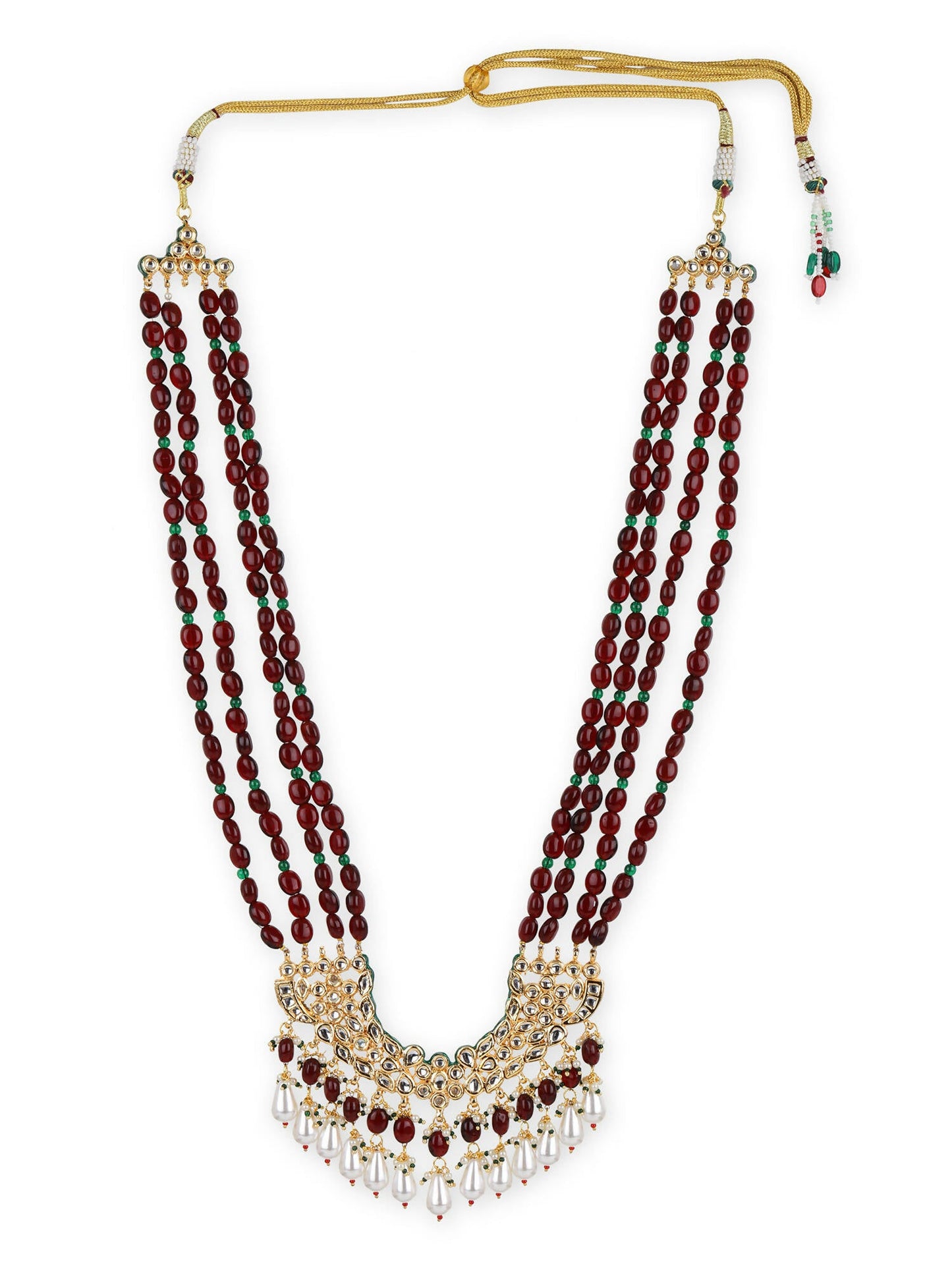 Gold-Toned Maroon Brass Gold-Polished Necklace - Ruby Raang | Swadesiicart