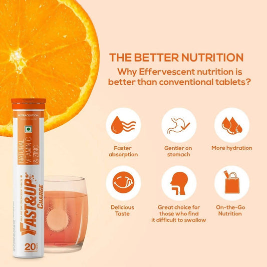 Fast&Up Charge Natural Vitamin C & Zinc Tablets - Orange Flavour Benefits