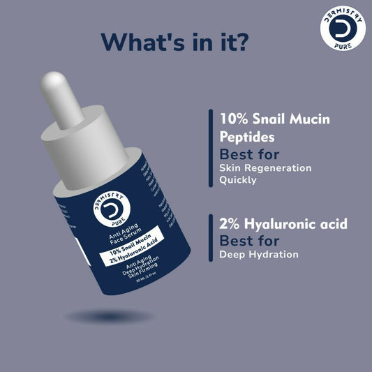 Dermistry Pure 10% Snail Mucin 96 Peptide Anti-Ageing Moisturizer Skin Firming Tightening Face Serum - Swadesiicart