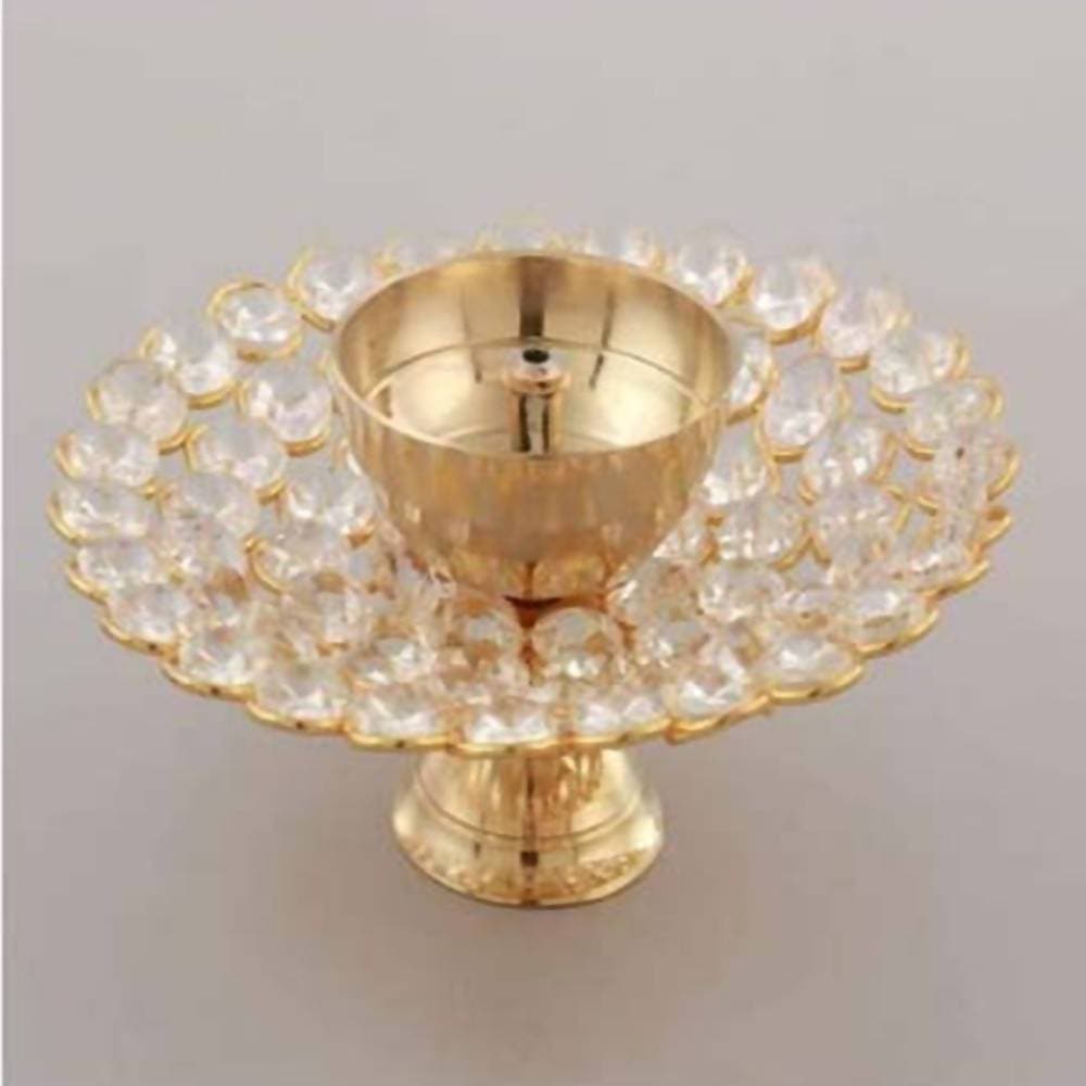 Puja N Pujari Brass Crystal Lotus Akand Diya | Swadesiicart