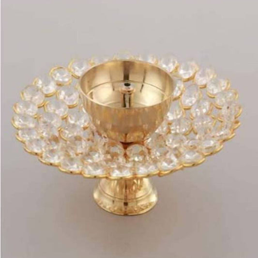 Puja N Pujari Brass Crystal Lotus Akand Diya | Swadesiicart