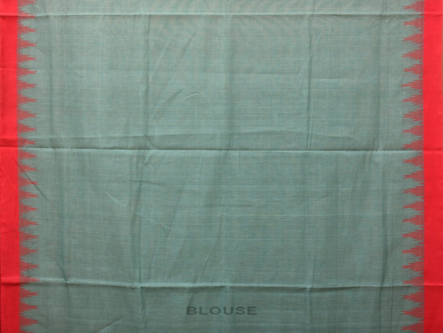 Sea Blue Khadi Cotton Handloom Plain Saree with Temple Border Design - Global Threads | Swadesiicart