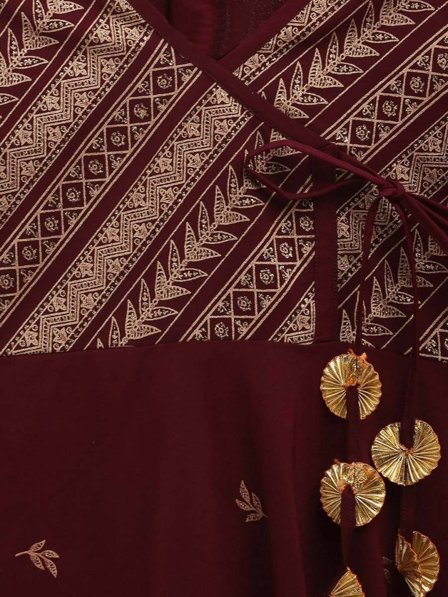 Ahalyaa Wine Crepe Glitter Print Kids Kurta For Girls | Swadesiicart