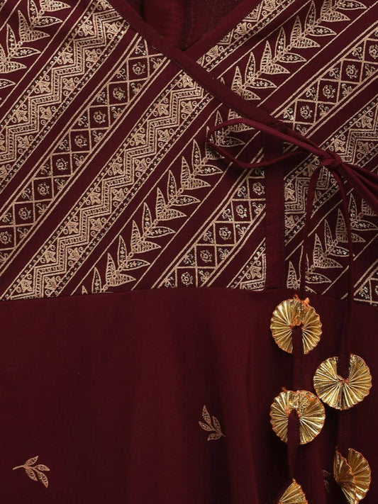 Ahalyaa Wine Crepe Glitter Print Kids Kurta For Girls | Swadesiicart