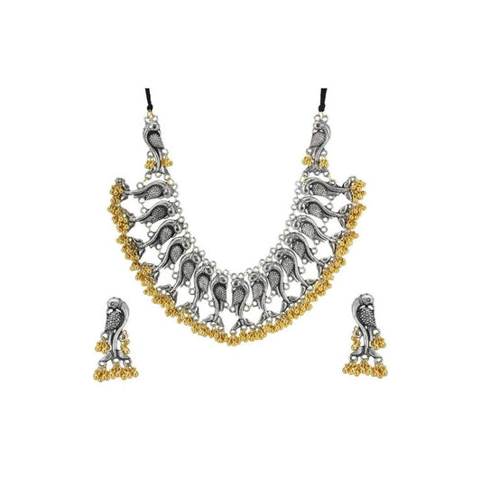 Mominos Fashion Parrot Design Choker Necklace Set With Golden Ghungoo