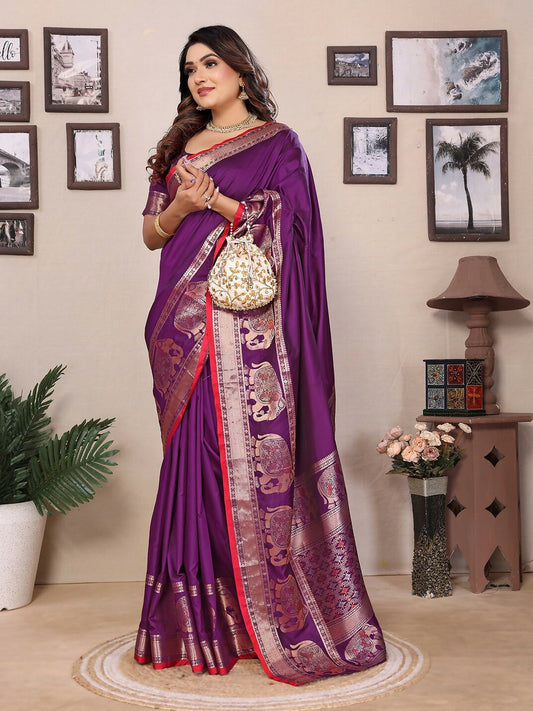 Joban Fashion Purple Solid Banarasi Silk Sarees | Swadesiicart