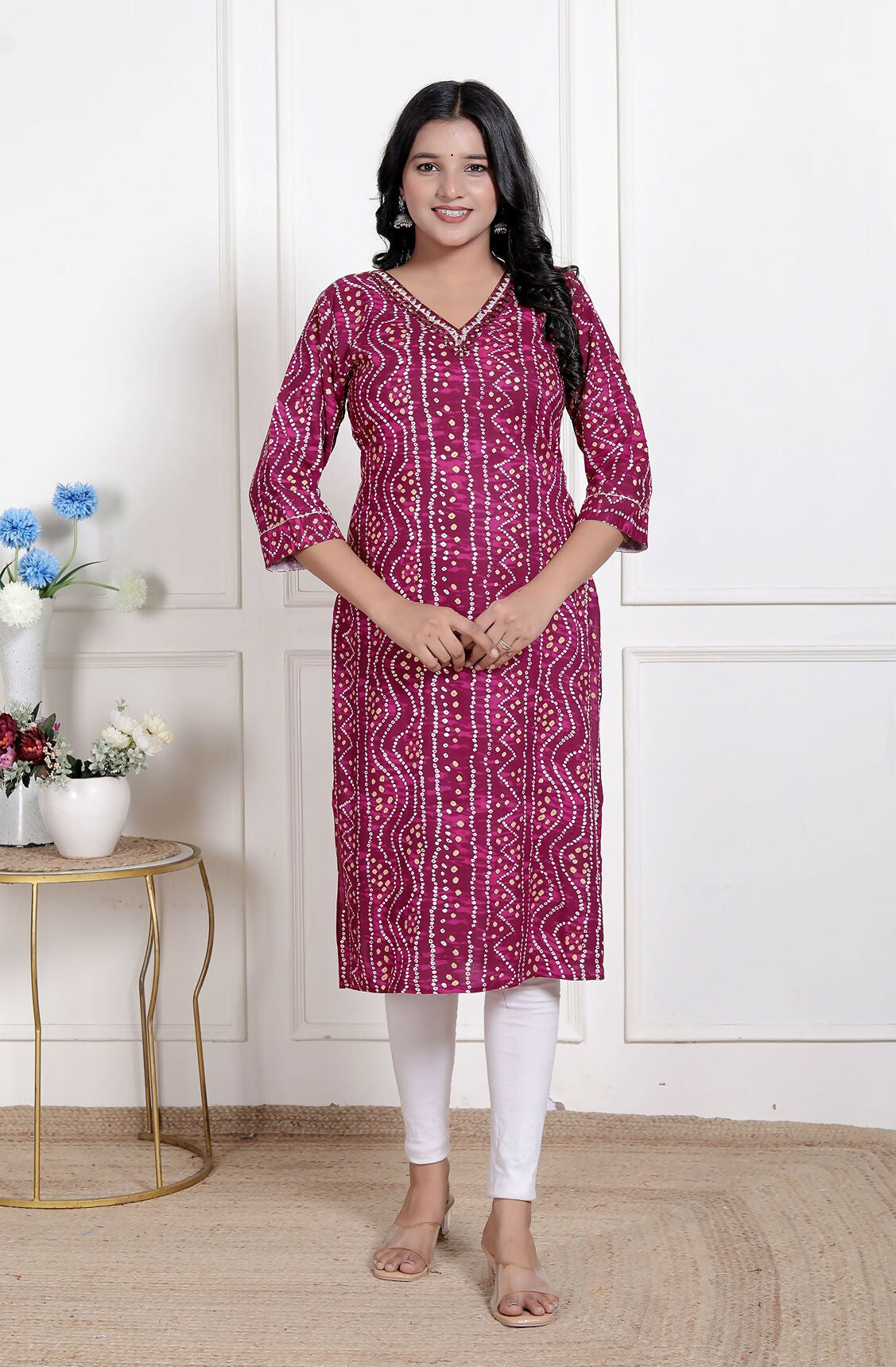Miravan Womens Magenta Bandhej Printed Rayon Kurti - Swadesiicart