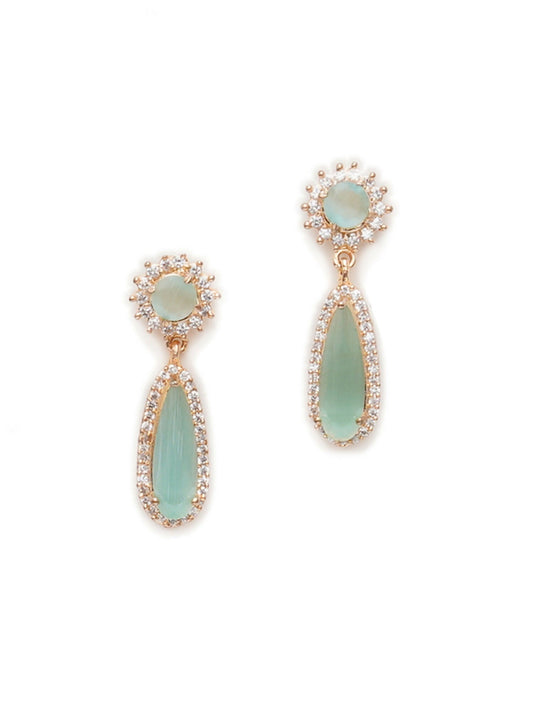 Long kundan earring (Mint green ) - Ruby Raang | Swadesiicart
