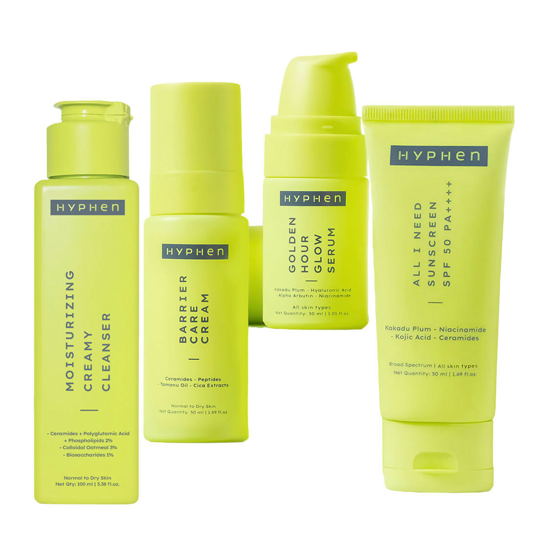 Hyphen By Kriti Sanon CSMS (Cleanser, Serum, Moisturizer, Sunscreen) Normal to Dry Skin Combo | Swadesiicart