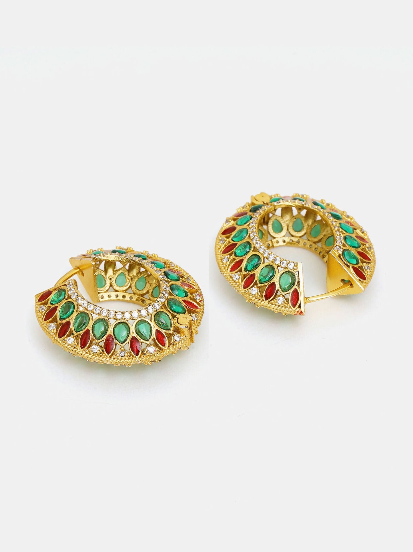 Ruby Raang Gold Polished Multi-Color Kundan Loops | Swadesiicart