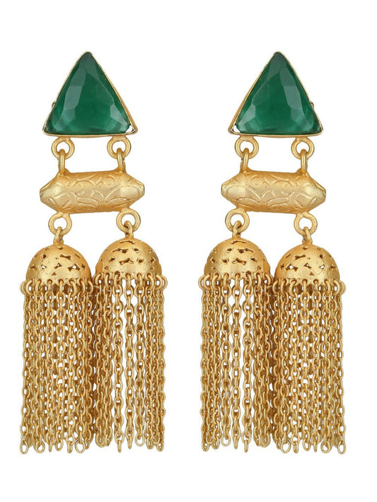 Joban Fashion Women Green Stone Matte Gold Jhumka | Swadesiicart