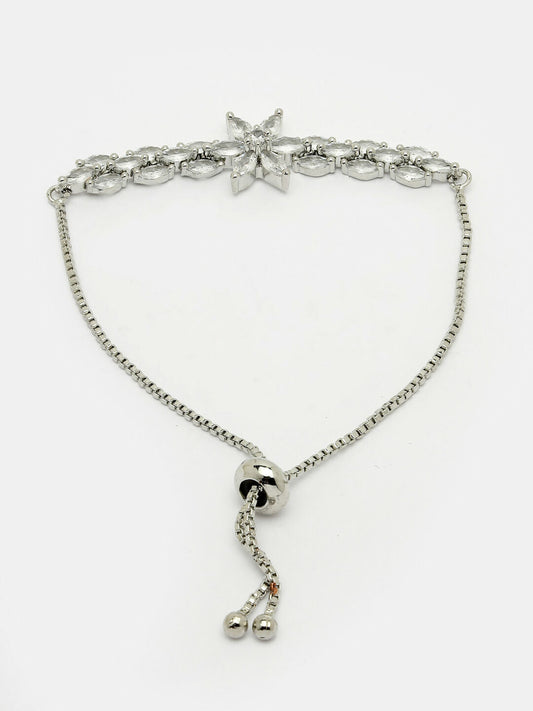 NVR Women Silver-Plated Handcrafted American Diamond Link Bracelet
