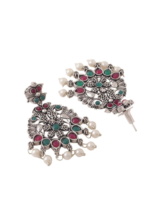 NVR Women Stone Studded Oxidised Silver Jewellery Set - Swadesiicart