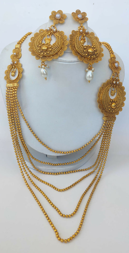 White Kemp Layer mugappu Necklace Set - Swadesiicart