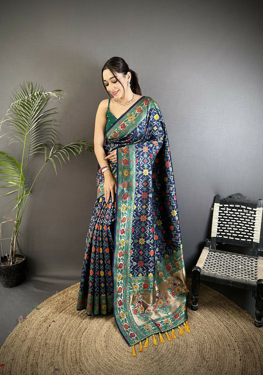 Joban Fashion Navy Blue Banarasi Soft Silk Woven Saree | Swadesiicart