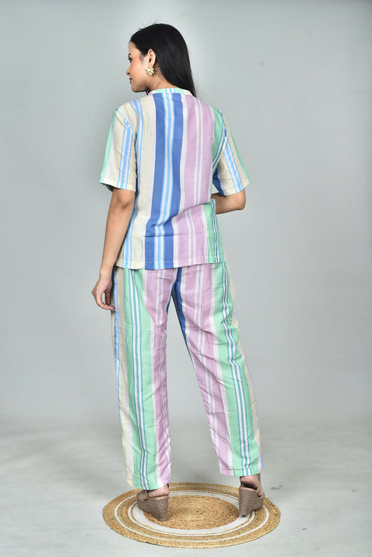 Morchari Digital Print Semi Muslin Co-Ord Set Top & Trouser-Multicolor - Swadesiicart