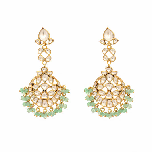 Nuyug 22K Gold Plated Regal Green Kundan Chandbali Earrings | Swadesiicart