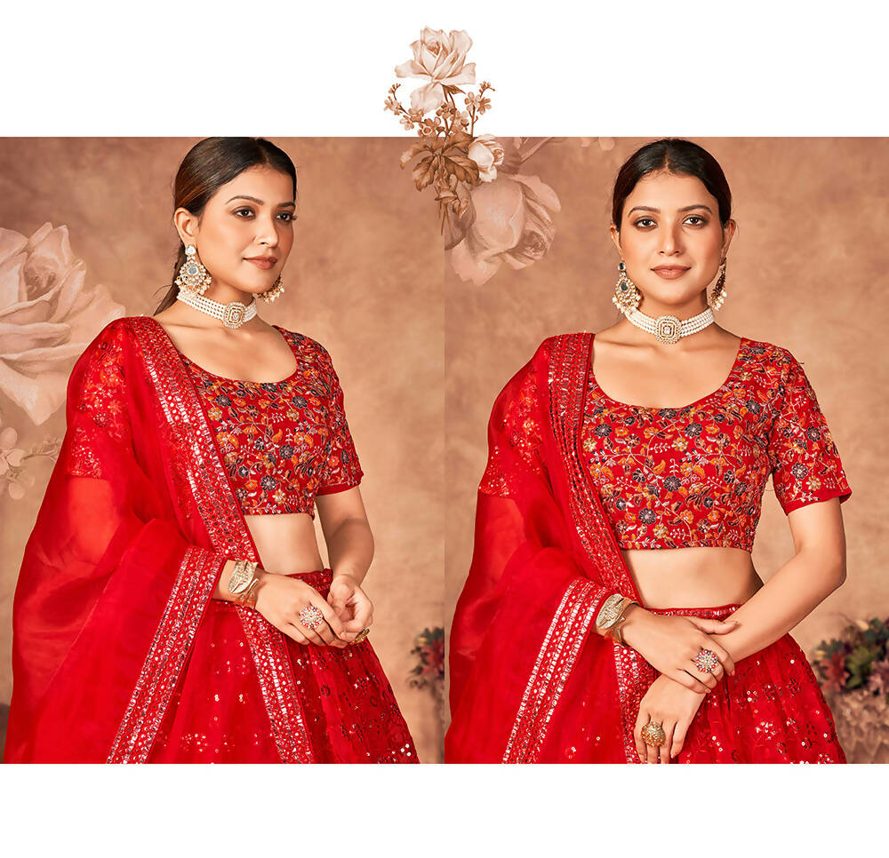 Wedding Designer Red Organzalehengha Choli - Anbazaar | Swadesiicart
