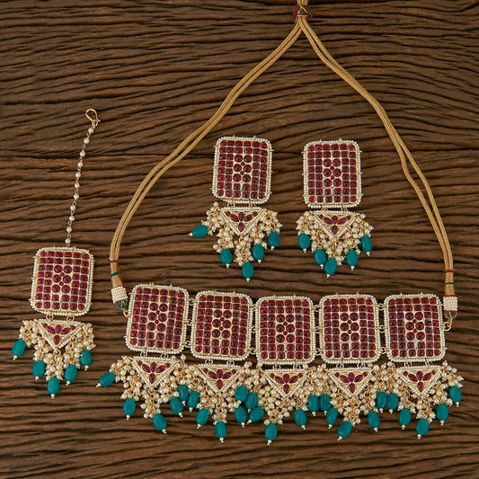 Joban Fashion Women Golden White Ruby Necklace Set