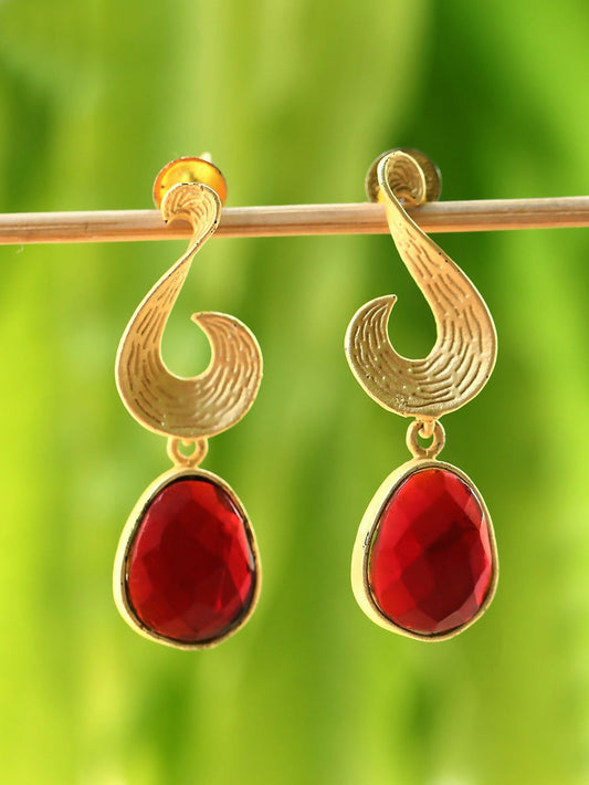 Joban Fashion Women Red Stone Matte Gold Earrings | Swadesiicart