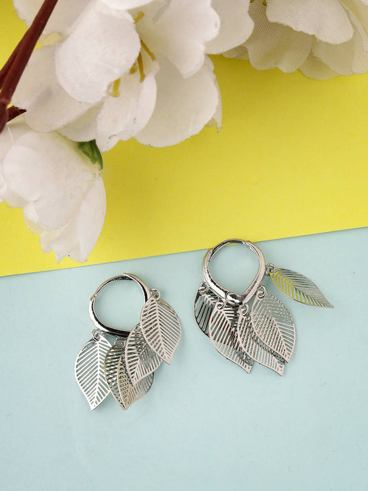 NVR Women Gold-Toned Leaf Shaped Drop Earrings | Swadesiicart