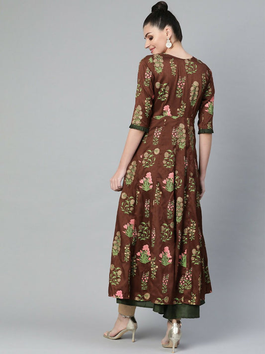 Ahalyaa Women's Traditional wear Kurta - Brown | Swadesiicart
