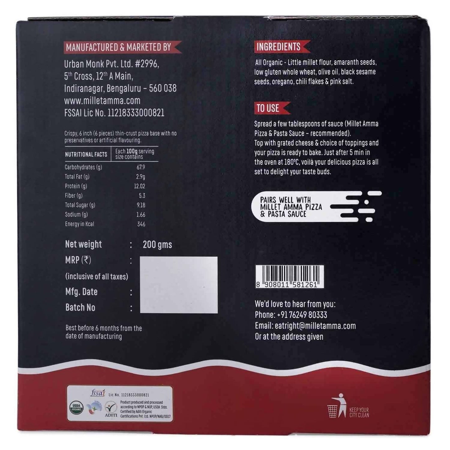 Millet Amma Organic Millet Pizza Base - Swadesiicart