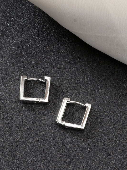 NVR Men's Set of 3 Multicolor Rhodium-Plated Geometric Shape Stainless Steel Hoop Earrings - Swadesiicart