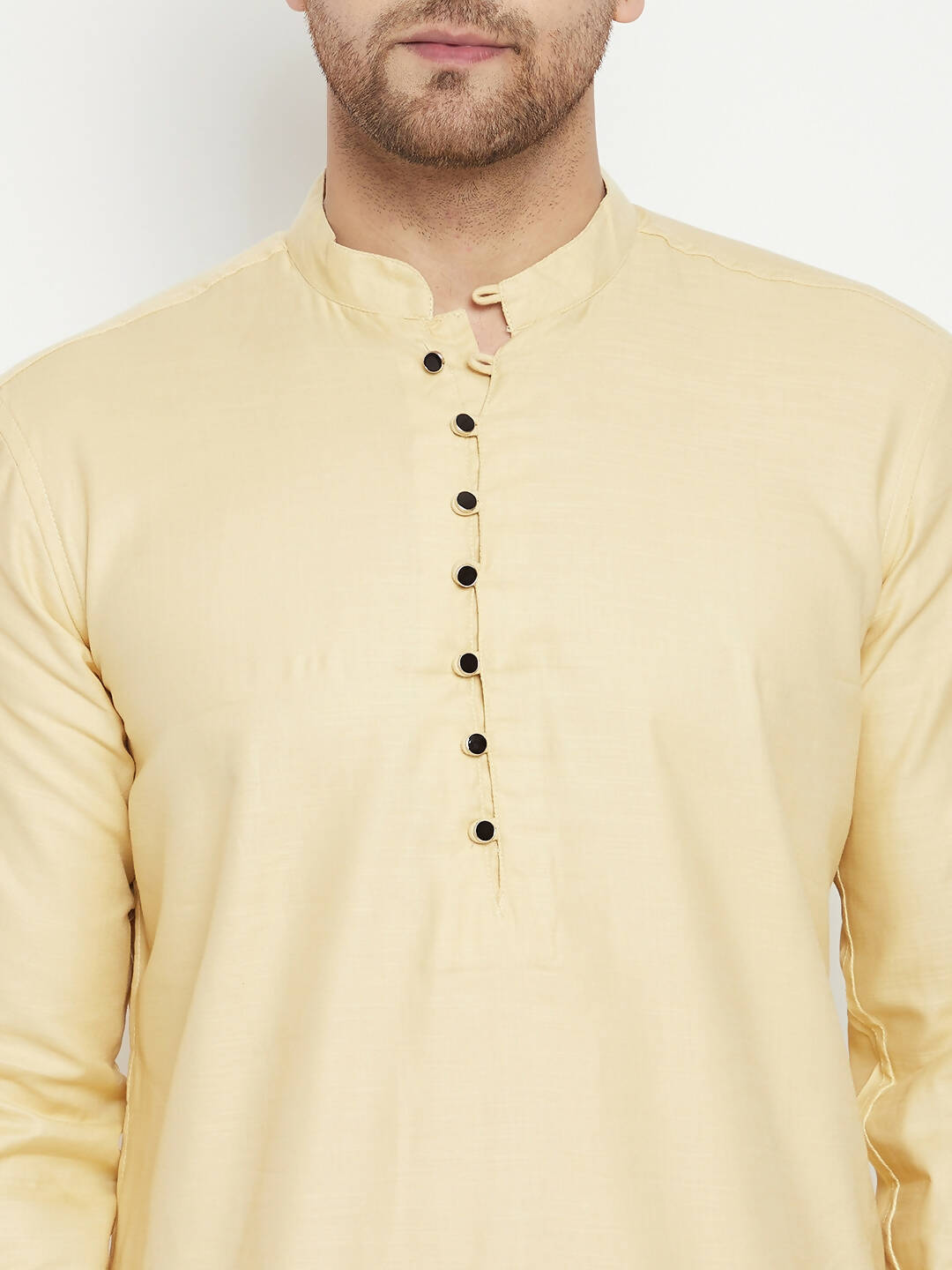 Even Apparels Beige Pure Cotton Long Men's Kurta With Band Collar | Swadesiicart