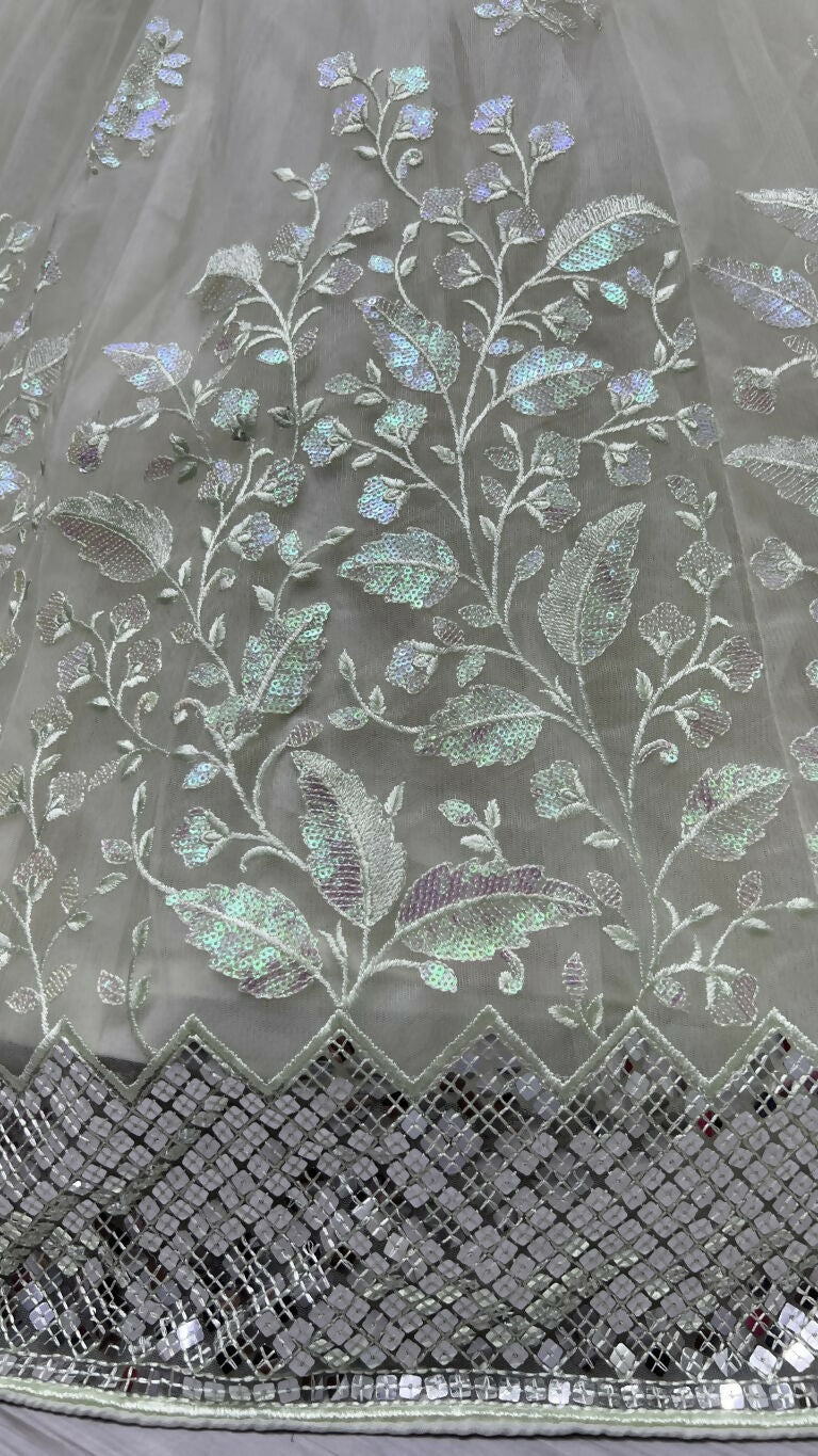 Jyoti Fashion Women's Sea Green Bridal Net Fancy Sequins with Multi Thread Embroidered Wedding Lehenga Choli | Swadesiicart