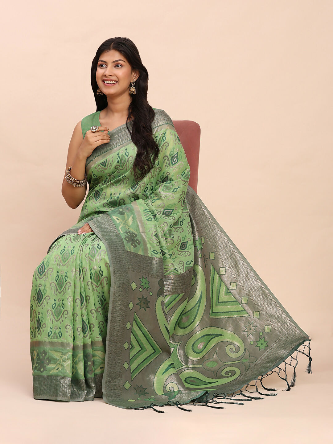 Shree Shyam Fashion Linen Cotton Green Saree