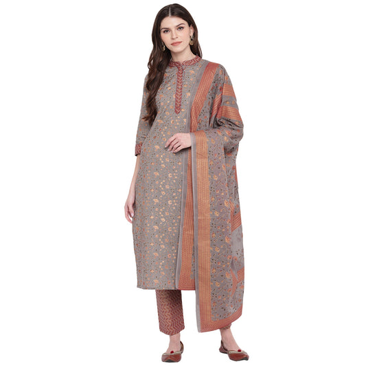 NOZ2TOZ Women's Grey Kurta & Palazzo With Dupatta- (3pcs set) - Noz2Toz