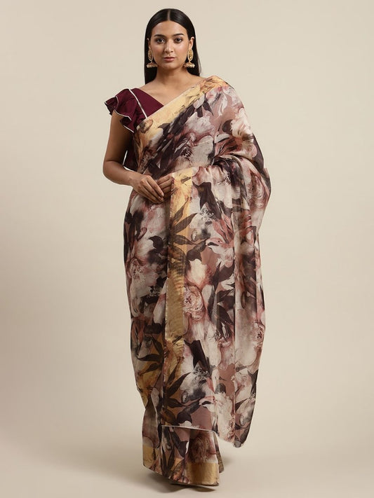 Ahalyaa Women's Multi Color Chanderi Digital Print Floral Saree | Swadesiicart