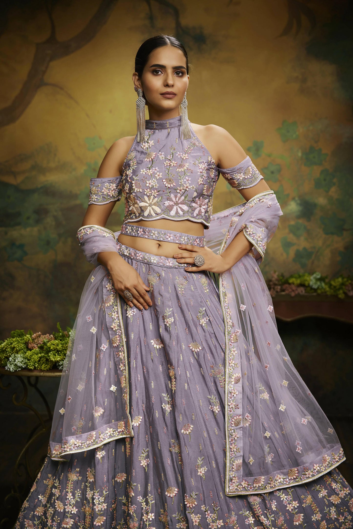 House of Panchhi Mauve Pure Georgette Sequins with heavy Zarkan embroidery Lehenga choli & Dupatta | Swadesiicart