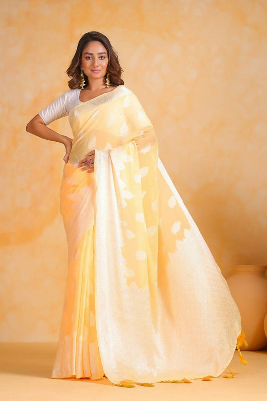 Vamsee Sikha Yellow Georgette Saree - Swadesiicart