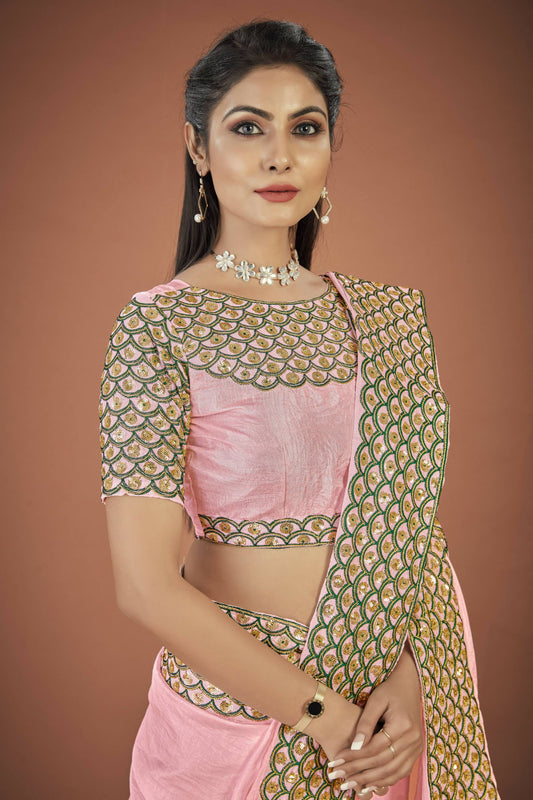 Vamsee Lata Pink Organza Saree - Swadesiicart