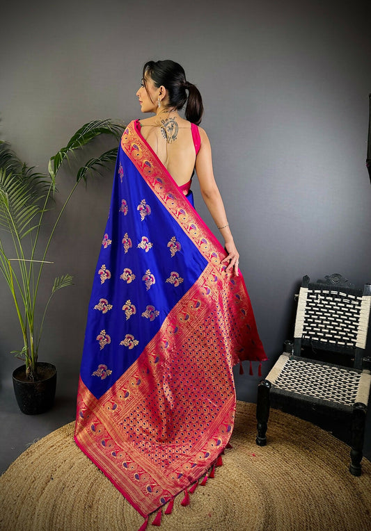 Joban Fashion Banarasi Royal Blue Woven Soft Silk Saree | Swadesiicart