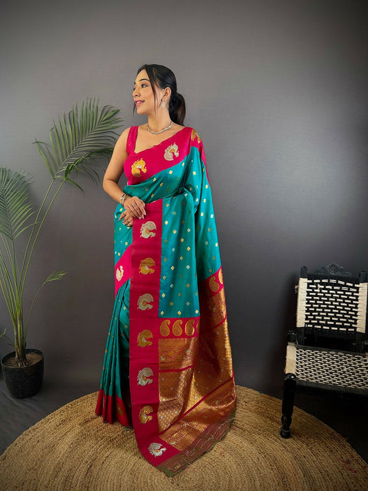 Joban Fashion Light Brown Butti Banarasi Silk Sarees | Swadesiicart